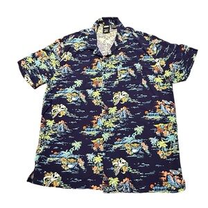 Star Wars Baby Yoda Navy Tropical Print Men's XL Short Sleeve Shirt